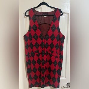 Vintage Women’s Red Grey Argyle Plaid Sleeveless Jumper Dress J.B. WRIGHT Sz 14.